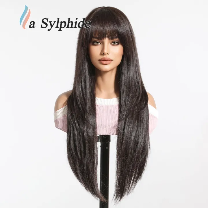 Wig for women, extended black, long straight, high-temperature silk, high level, no need for trimming, unbeatable natural long straight hair seams, manufacturer