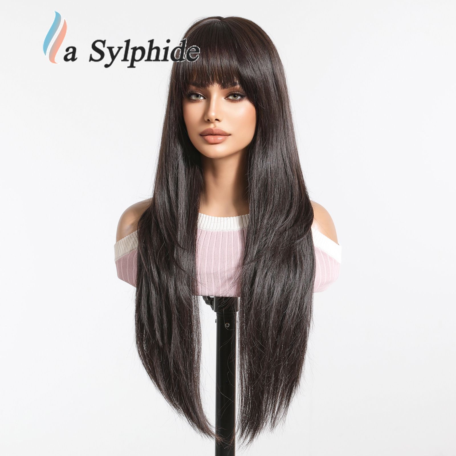 Wig for women, extended black, long straight, high-temperature silk, high level, no need for trimming, unbeatable natural long straight hair seams, manufacturer