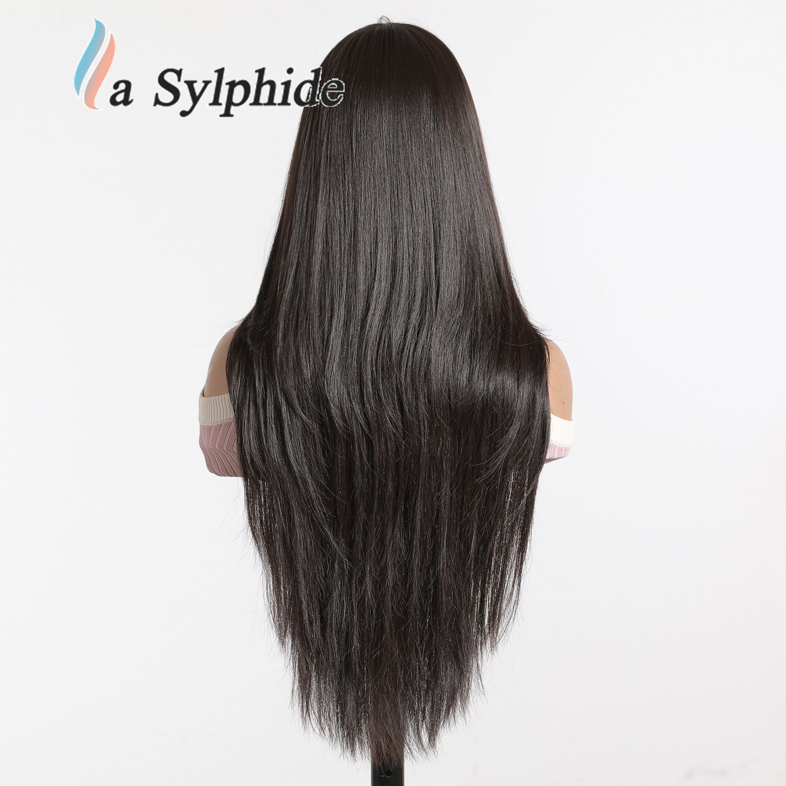 Wig for women, extended black, long straight, high-temperature silk, high level, no need for trimming, unbeatable natural long straight hair seams, manufacturer