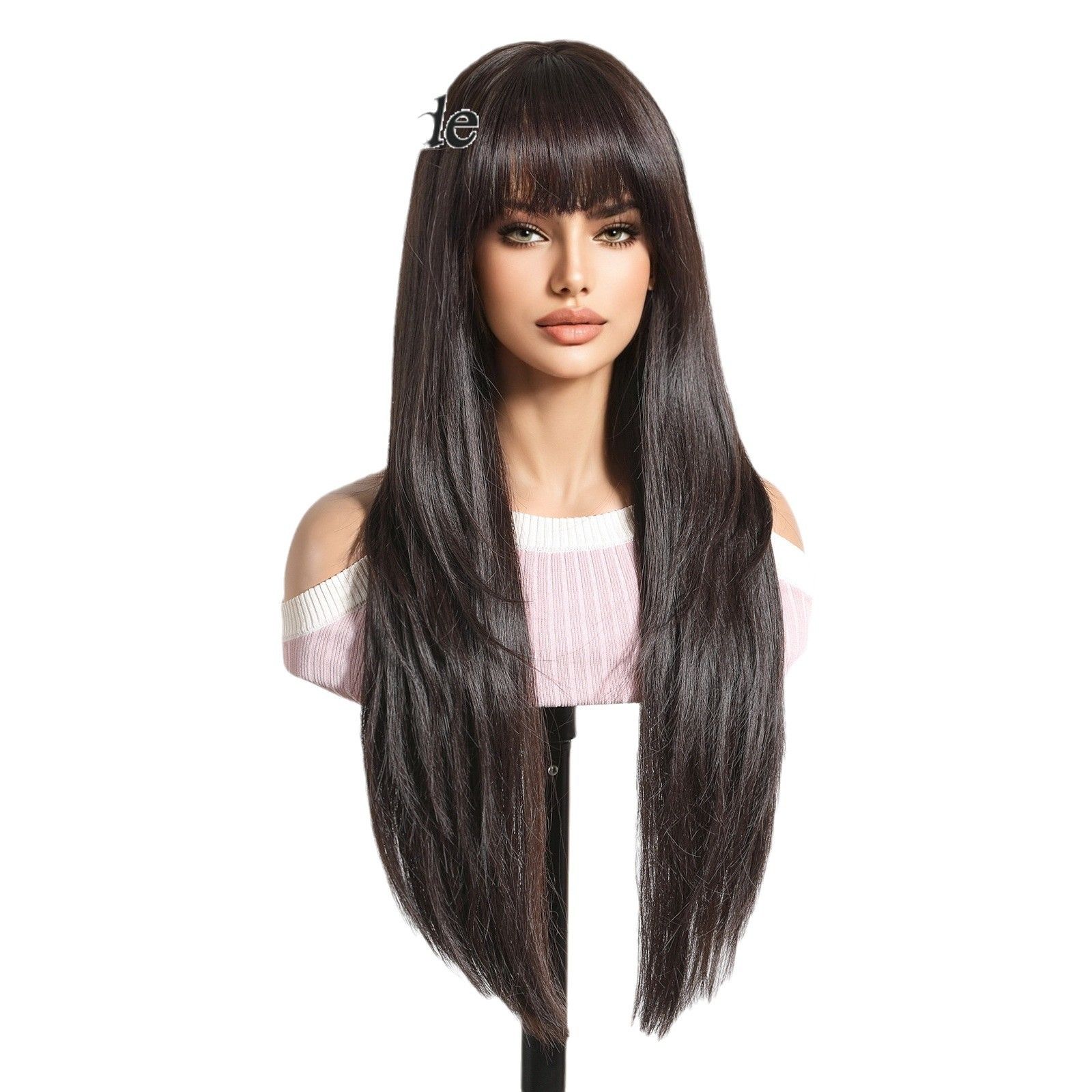 Wig for women, extended black, long straight, high-temperature silk, high level, no need for trimming, unbeatable natural long straight hair seams, manufacturer