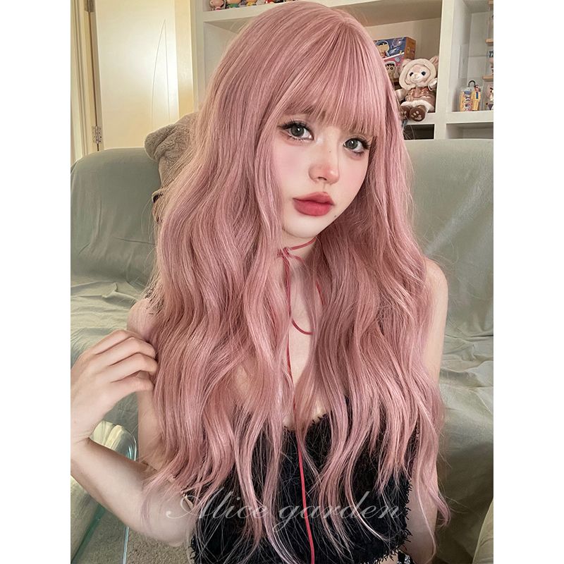 Wig female internet celebrity JK pink big wave rejects class flavor natural bangs headband fashionable long curly hair Lolita