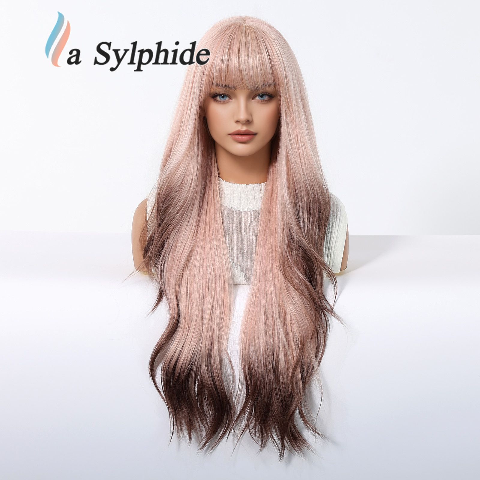 Wig female internet celebrity JK pink big wave rejects class flavor natural bangs headband fashionable long curly hair Lolita