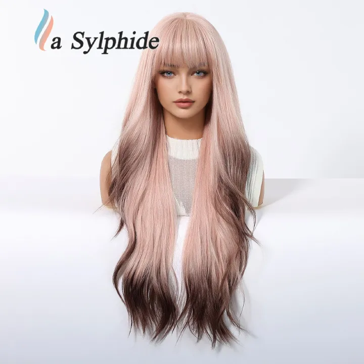 Wig female internet celebrity JK pink big wave rejects class flavor natural bangs headband fashionable long curly hair Lolita