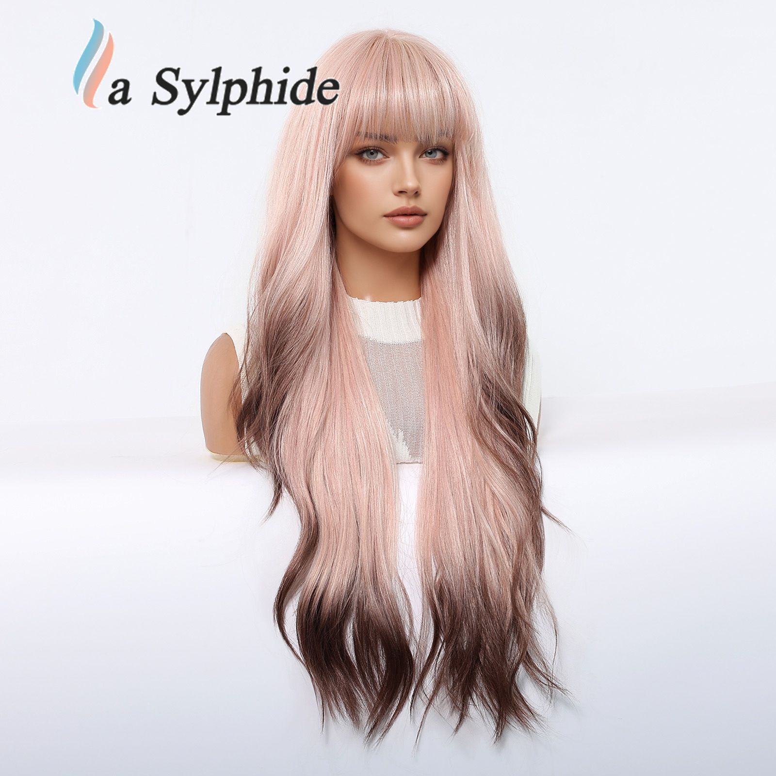 Wig female internet celebrity JK pink big wave rejects class flavor natural bangs headband fashionable long curly hair Lolita