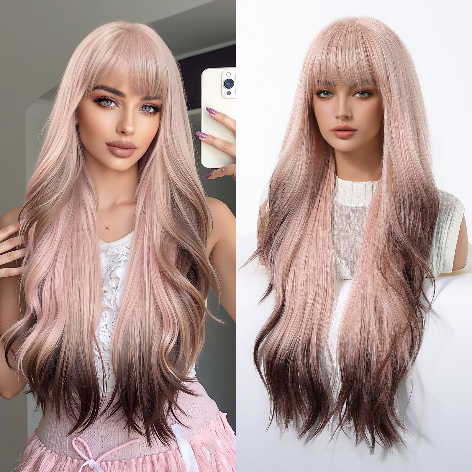 Wig female internet celebrity JK pink big wave rejects class flavor natural bangs headband fashionable long curly hair Lolita