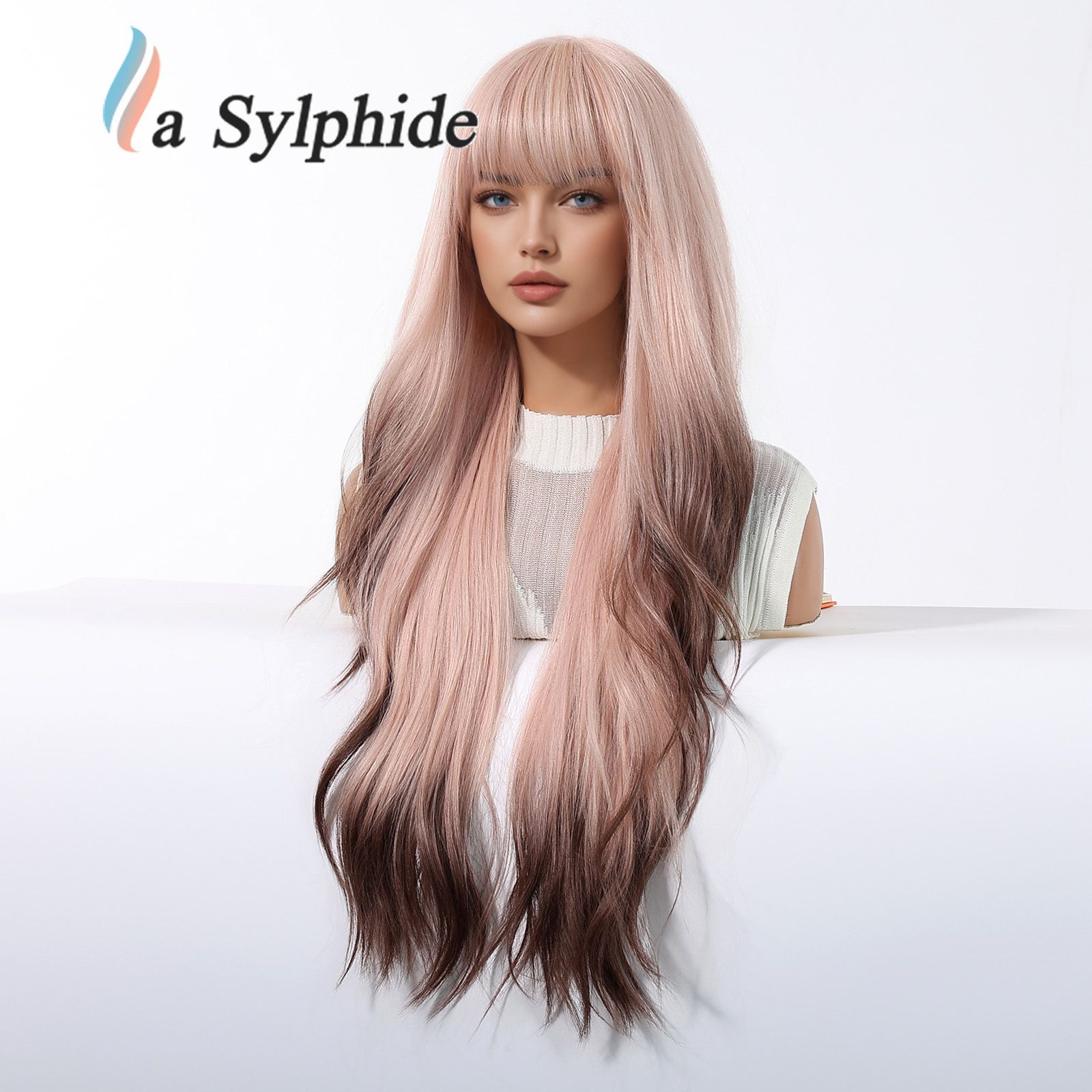 Wig female internet celebrity JK pink big wave rejects class flavor natural bangs headband fashionable long curly hair Lolita