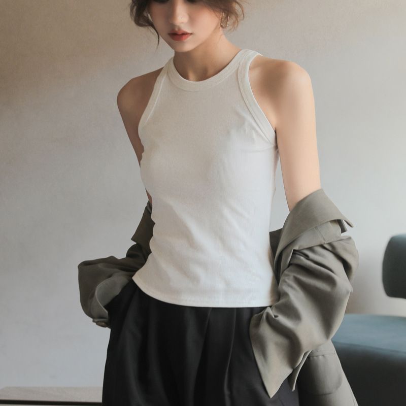 Spring and summer hot girl short suspender hanging neck vest for women's new style, versatile for external wear, slim fit for internal wear, sleeveless bottom top