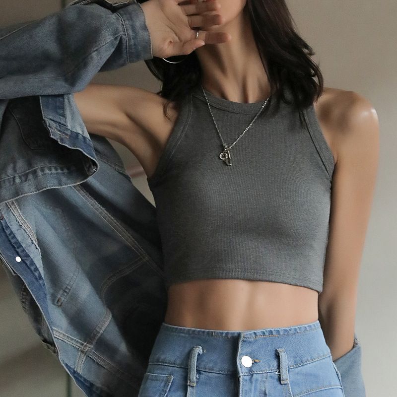 Spring and summer hot girl short suspender hanging neck vest for women's new style, versatile for external wear, slim fit for internal wear, sleeveless bottom top