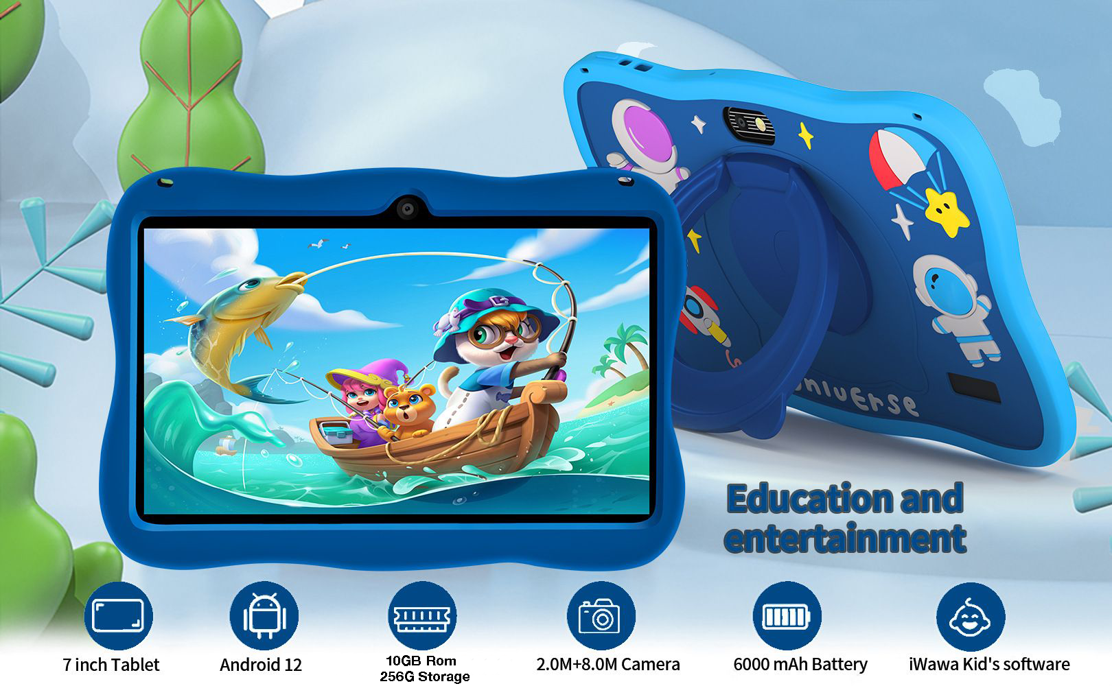 7-Inch Kids Tablet – Astronaut Edition, Android System, 10GB RAM + 256GB Storage, Preloaded with Learning and Game ,Music, Story Apps