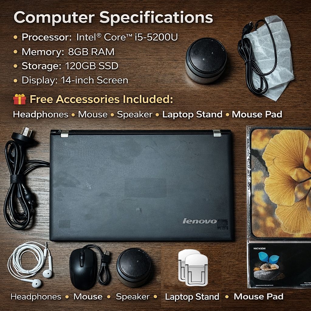 【Today's Special Offer】Refurbished Laptops, Lenovo E40-80 laptop, 14.6-inch monitor, Intel i5 5th generation CPU, 8GB RAM, 120GB SSD，Headphones Mouse Speaker Laptop Stand Mouse Pad as gift,computer