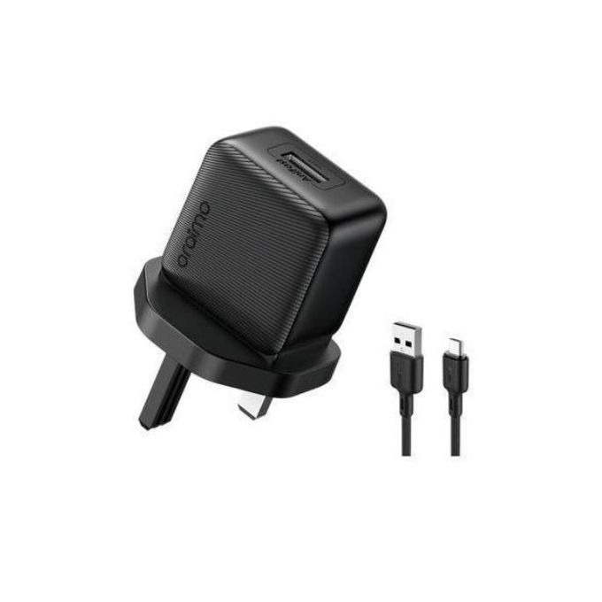 Oraimo Type-B 10W PowerCube Sleek Fast Charger | Micro-USB Wall Adapter | 1M Cable Included | Compact & Durable | Multi-Protection System | Travel-Friendly | Black