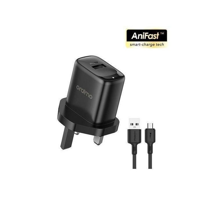 Oraimo Type-B 10W PowerCube Sleek Fast Charger | Micro-USB Wall Adapter | 1M Cable Included | Compact & Durable | Multi-Protection System | Travel-Friendly | Black