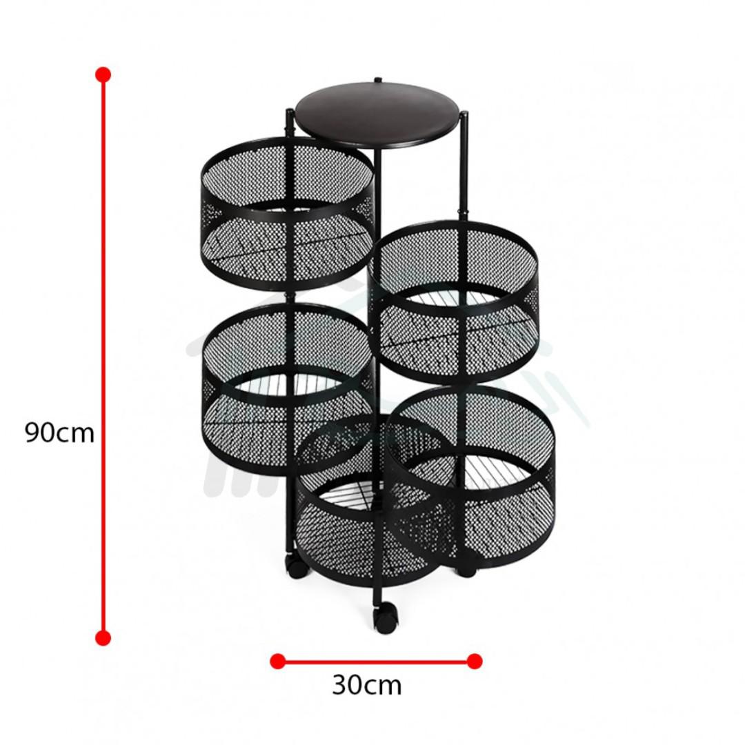 4-Layer Rotating Storage Rack for Kitchen with Wheels and Swivel, Fruit Basket Hard Plastic, Multifunctional Vegetable Storage