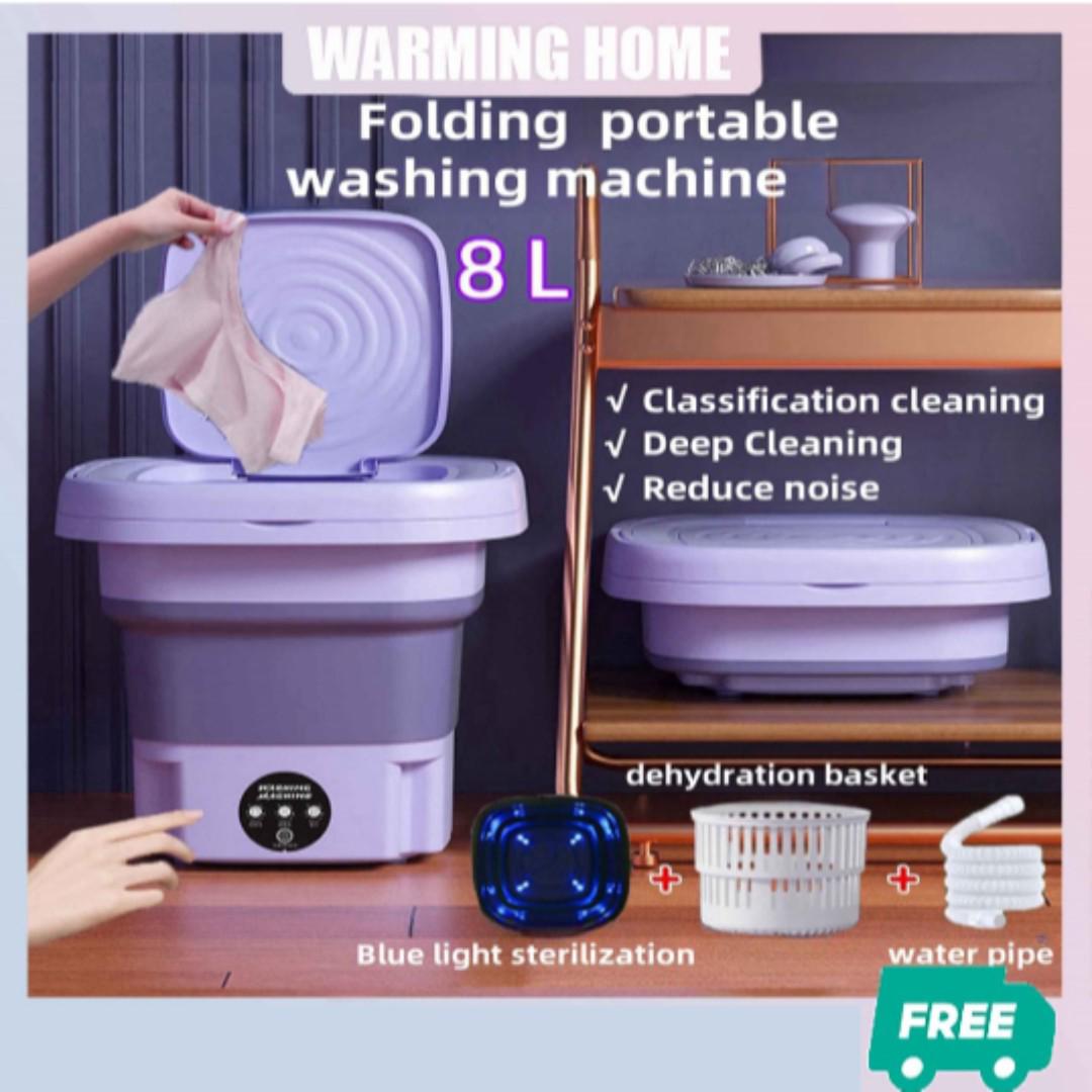 UPGRADED Mini Washing Machine, Foldable Washer Spin Dryer with Drain Basket, Portable for Travel Wash 8L