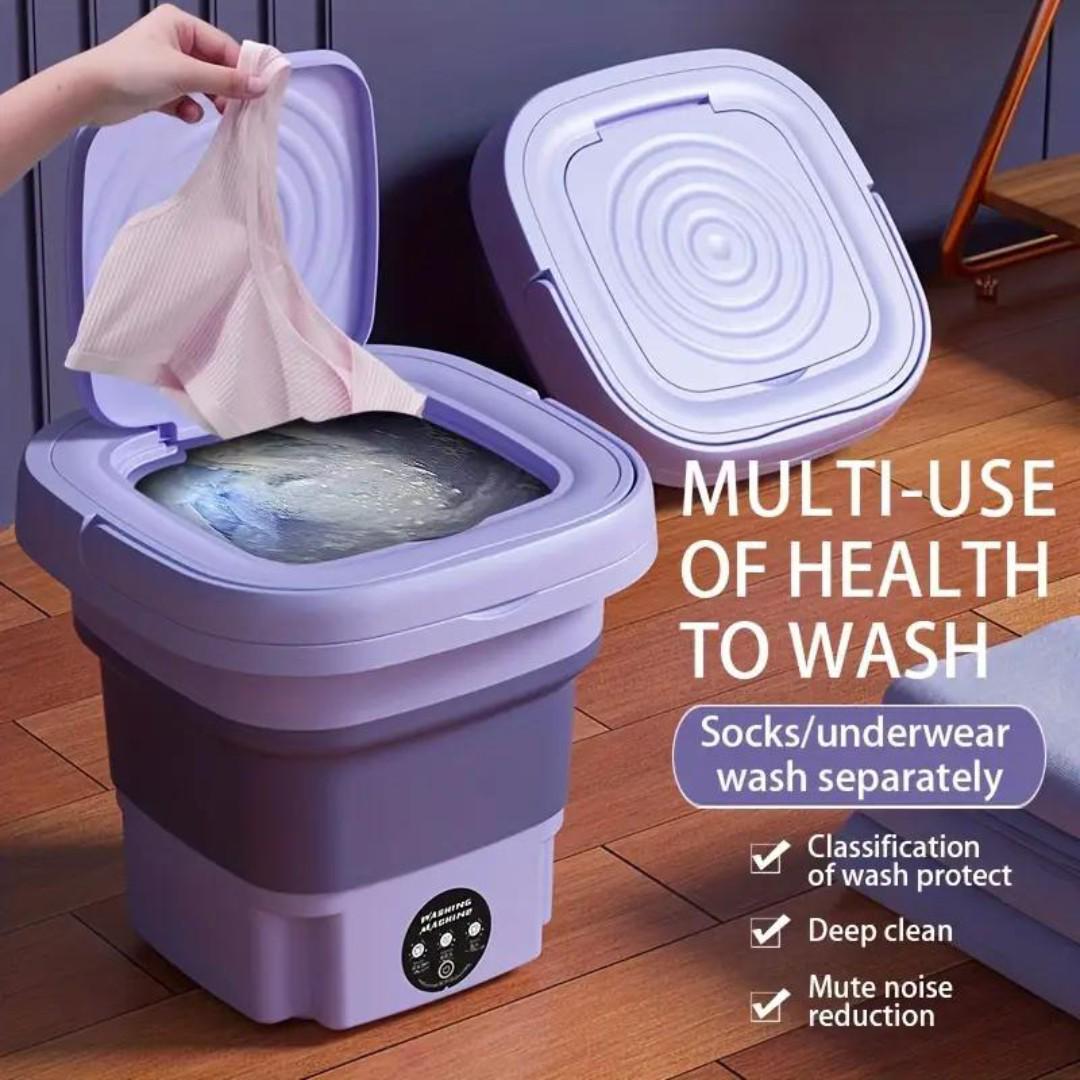 UPGRADED Mini Washing Machine, Foldable Washer Spin Dryer with Drain Basket, Portable for Travel Wash 8L
