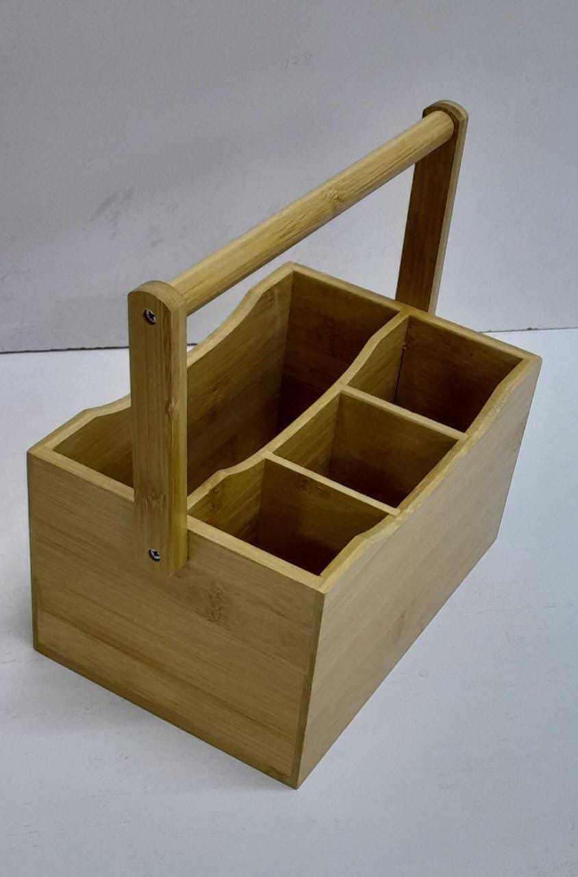 Portable Countertop/Kitchen Cutlery Organizer With Handle, Wooden Cutlery Caddy, Bamboo Utensil Holder