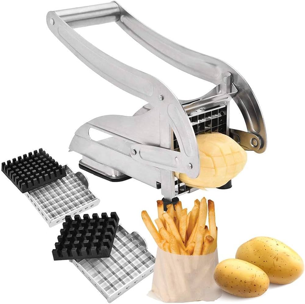 Stainless Steel Potato chipper French Fries Machine with 2 Blades Potato Chips Strip Cutting Cutter Maker Salad Vegetable & Potato Chipper