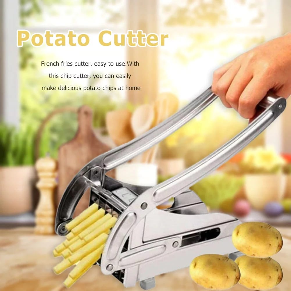 Stainless Steel Potato chipper French Fries Machine with 2 Blades Potato Chips Strip Cutting Cutter Maker Salad Vegetable & Potato Chipper
