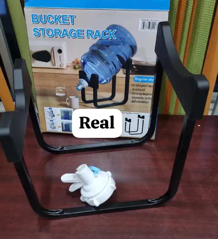 Heavy Duty Water Dispenser Bucket Storage Rack with Tap Cork (0.6kg) - U-Shaped Metal Stand for 5 Gallon / 18.9L Water Barrels, Manual Spigot Nozzle for Home & Office - Space-Saving Bench Top Rack