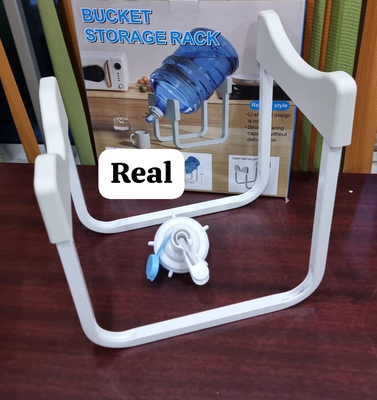 Heavy Duty Water Dispenser Bucket Storage Rack with Tap Cork (0.6kg) - U-Shaped Metal Stand for 5 Gallon / 18.9L Water Barrels, Manual Spigot Nozzle for Home & Office - Space-Saving Bench Top Rack