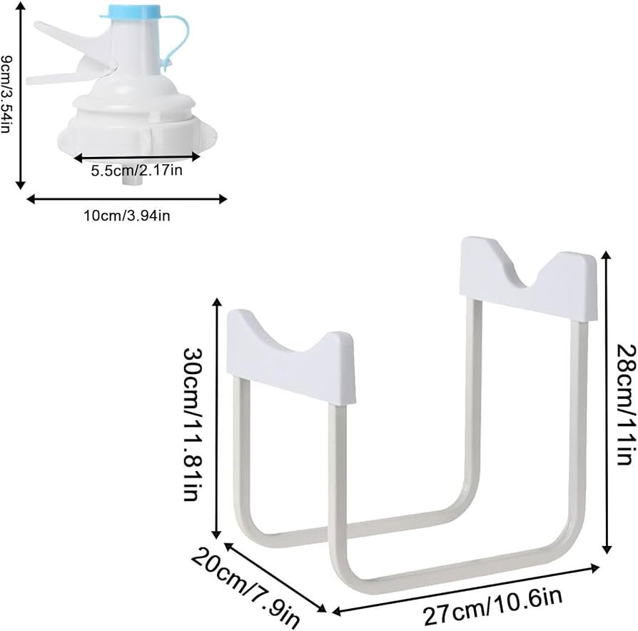 Heavy Duty Water Dispenser Bucket Storage Rack with Tap Cork (0.6kg) - U-Shaped Metal Stand for 5 Gallon / 18.9L Water Barrels, Manual Spigot Nozzle for Home & Office - Space-Saving Bench Top Rack