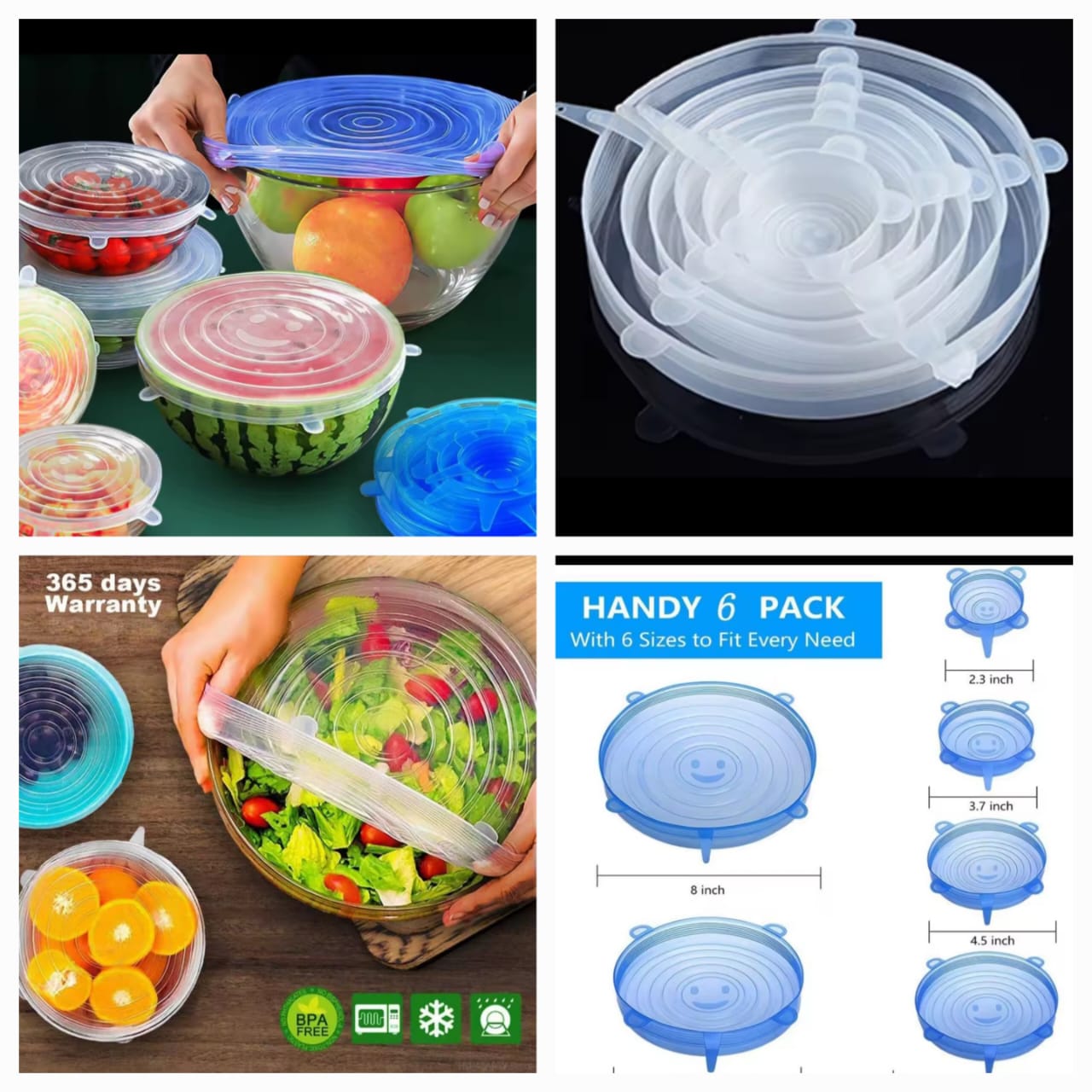 6PCs Reusable Microwave & Freezer Safe Silicone Food Covers