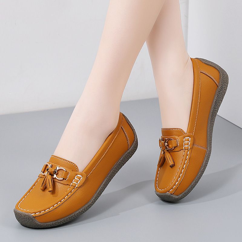 WOMEN Genuine Leather Slip-On Loafers - Classic Brown Dress Shoes For Office, Formal, And Business Wear