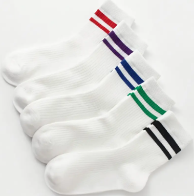 BACK TO SCHOOL OFFER!! Fashion WHITE GIRLS SCHOOL SOCKS/Fashion 6 Pairs Comfy Cotton Red/ Green Stripes Boys/Girls School Socks. Comfortable, Breathable and Stretchy Socks