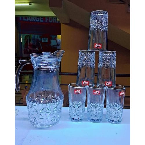 🎇Elegant Glass Water Jug & 6 Tumbler Glasses Set - Ideal for Juice, Water, Beverages & Serving - Durable Drinking Set for Home & Events😶‍🌫️High-Quality Glass: Made from transparent, durable glass f