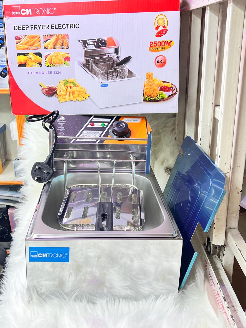 🎇CNTRONIC  Single Deep Fryer 6ltrs
▶️Electric
▶️2500wts📍STAINLESS STEEL 6L SINGLE TANK Energy Efficient Double Electric Chips /Chicken /MANDAZIS Deep Fryer Machine Adjustable temperature control 
S