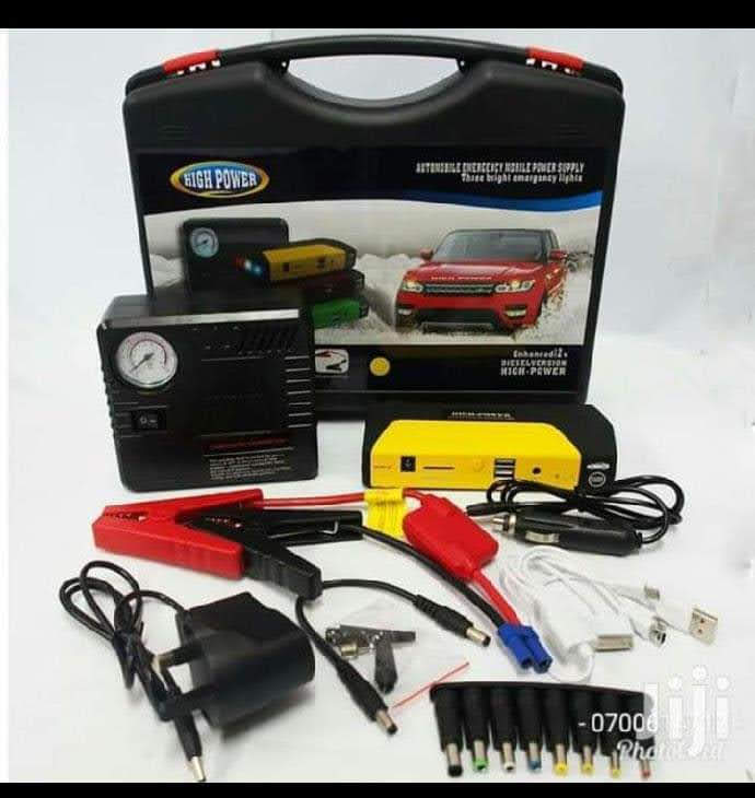 Buy today this Emergency Car Jump starter Kit. High Capacity battery power bank  280000mAh .Automated tyre inflator complete with a pressure gauge in psi.Inflates also bicycles, balloons, balls Can ch