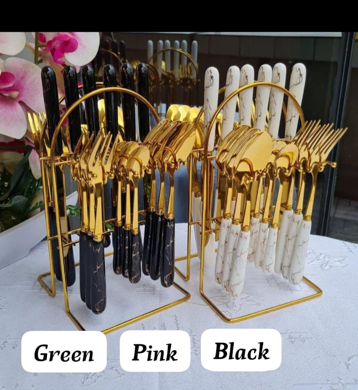 🥰DONT MISS OUT😶‍🌫️24pcs Luxurious Fork Spoon Knife Cutlery Set Gold Marble😶‍🌫️For dining table spoon set
Adorable and nice looking product
Stainless steel rust free material
Easy to clean