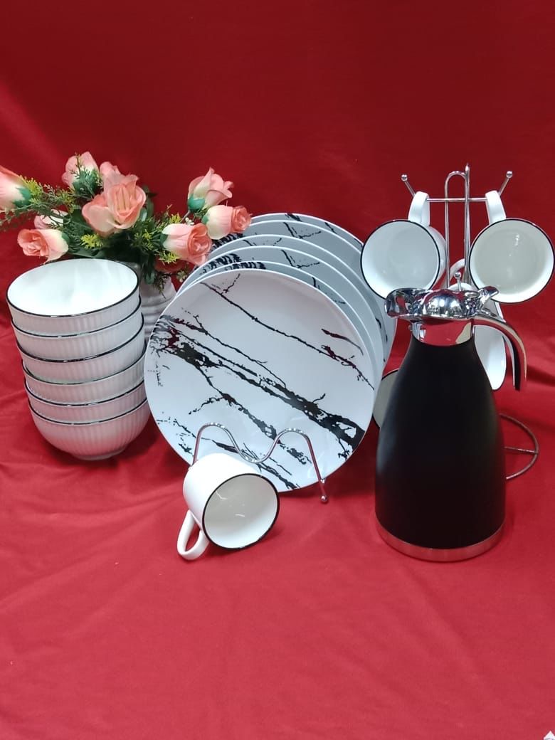 *♦️PRICE DROP 🔔Dinner set  19 PCs set Available 🔥🔥
✅6 Japanese cups 
✅6 bowls 
✅6 plates 
✅1 flask 2 lits.🥏modern kitchen needs the right kitchen utensils and appliances to create an inviting a