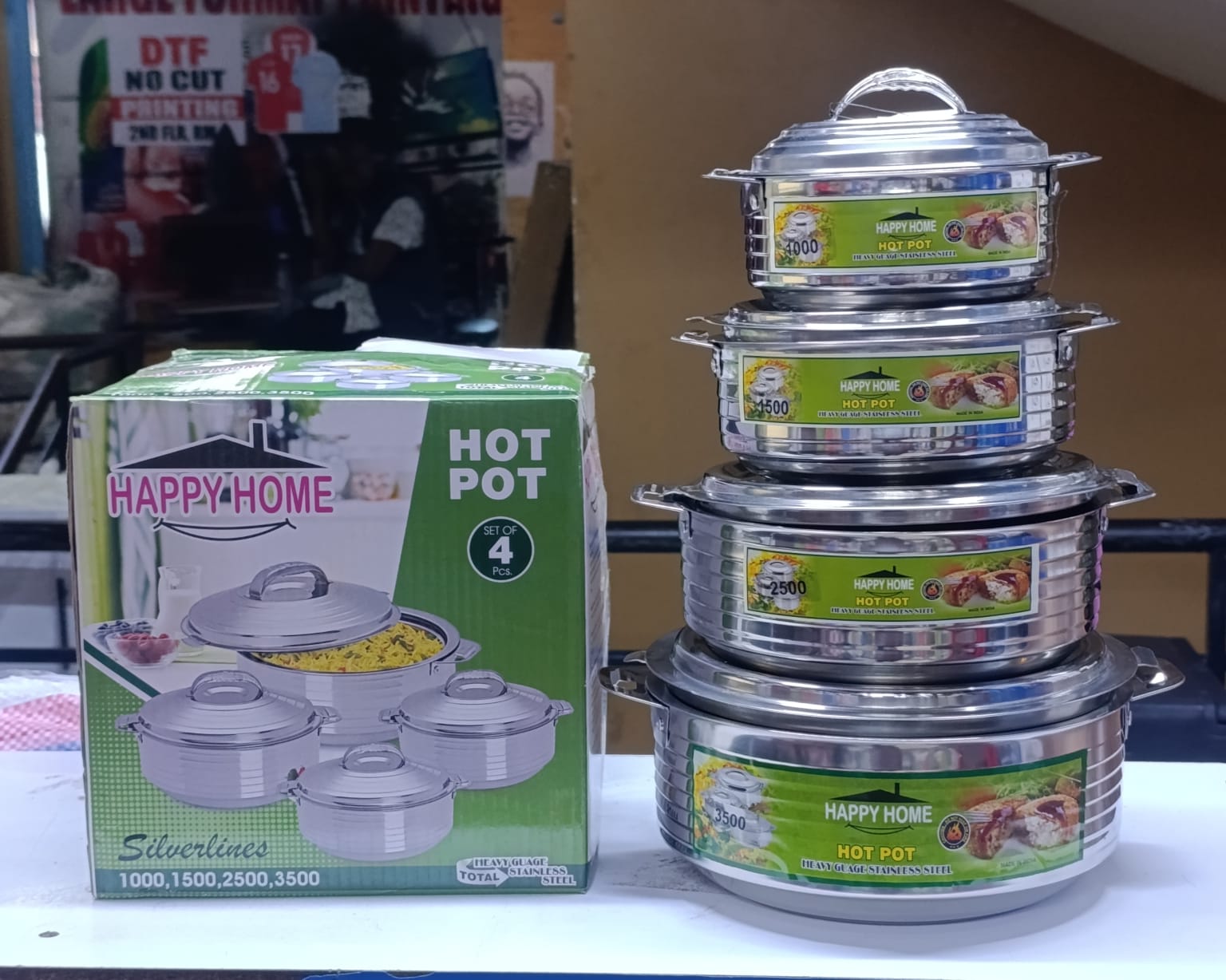 🥏keep your foods hot and cold for long🥏4PCS HAPPY HOME STAINLESS STEEL HOTPOTS Capacity : 1000ml 
                   1500ml
                    2500ml
                     3500ml🔥double wall strong