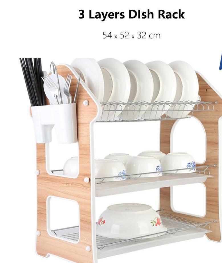 Nunix Dishrack 3 Layer Wooden With Removable Plastic Drip Tray.🎀best option for household kitchen. It accommodates dishes and removable glassware rack and tray for drainage system. It is designed wit