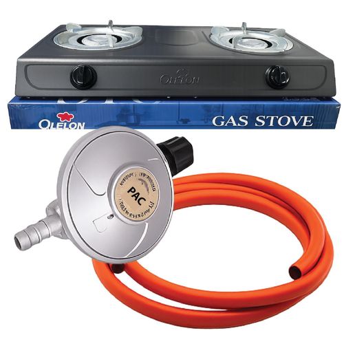 🥏CookPerfectly Everytime🥏Table Top Stainless Steel 2 Burner Gas Cooker Plus 6kg Regulator And Pipe☀️Simply turn the burner knob to the desired flame size and the sparking is turned off automatically