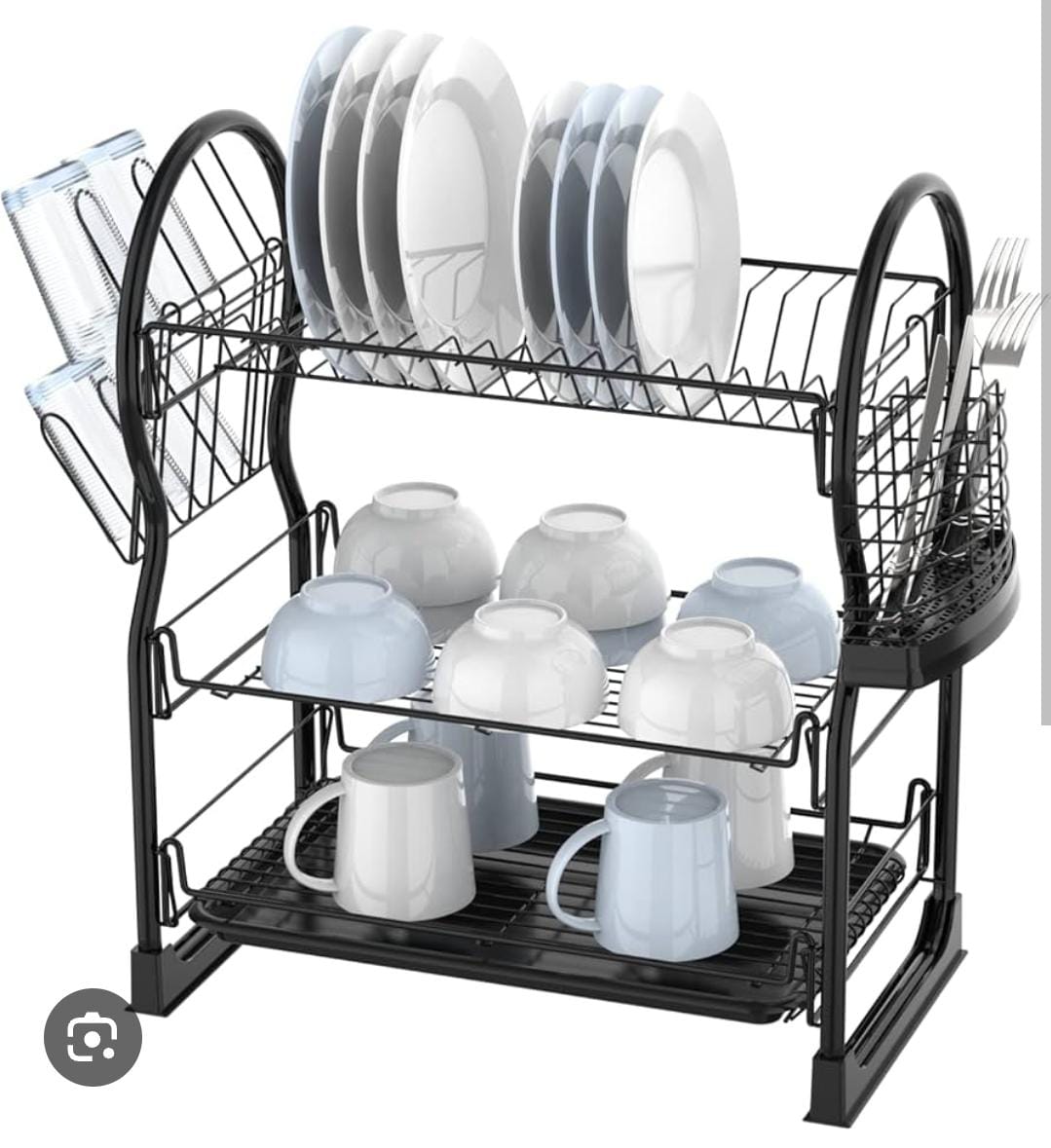🎉Dish Drying Rack, Metal 3-Tier Large Capacity Dish Rack with Utensil Holder🎇Designed to save space on your countertop, this vertical dish rack measures 42 cm (L) × 25 cm (W) × 60 cm (H). Its 3-tier