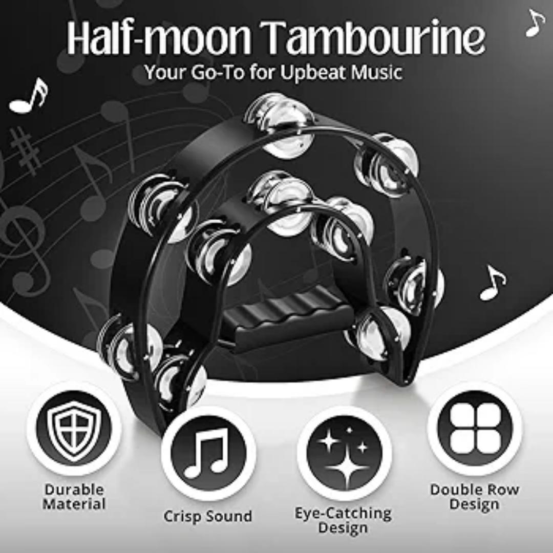 Half Moon Musical Tambourine Double Row Metal Jingles Hand Held Percussion