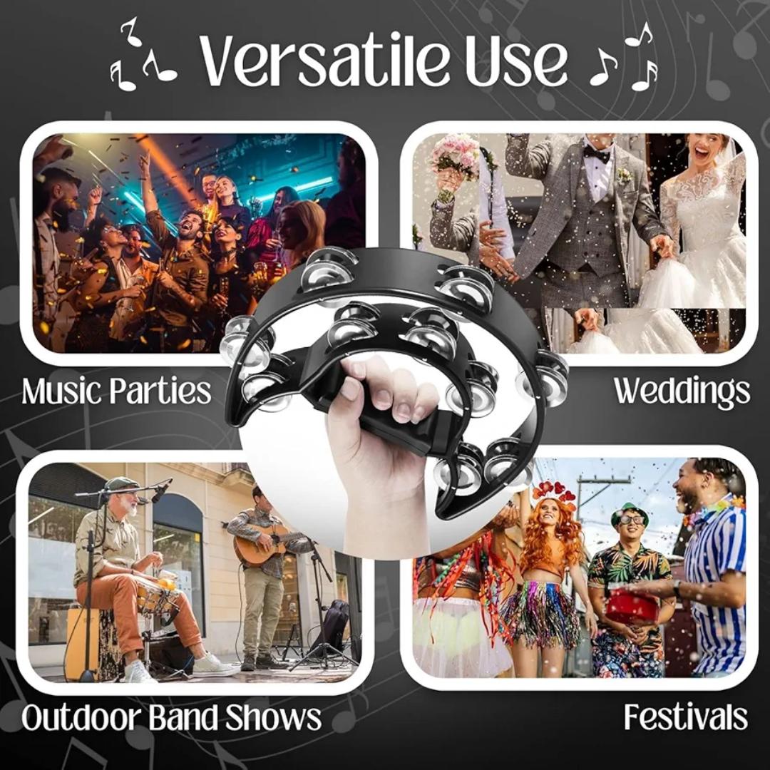 Half Moon Musical Tambourine Double Row Metal Jingles Hand Held Percussion