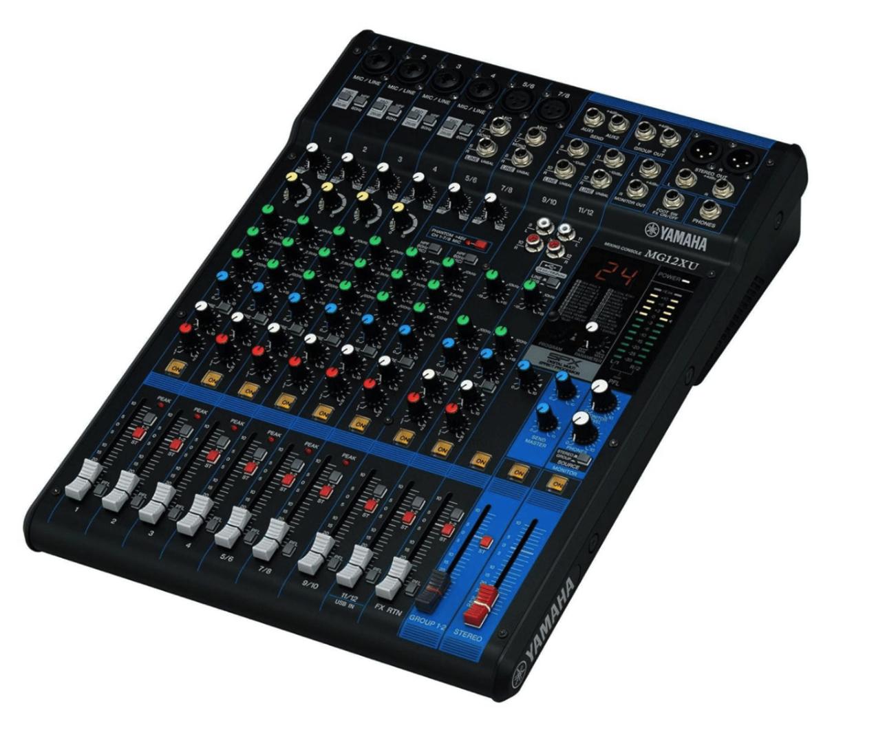 Yamaha MG12XU

12-Channel Mixing Console: Max. 6 Mic / 12 Line Inputs (4 mono + 4 stereo) / 2 GROUP Buses + 1 Stereo Bus / 2 AUX