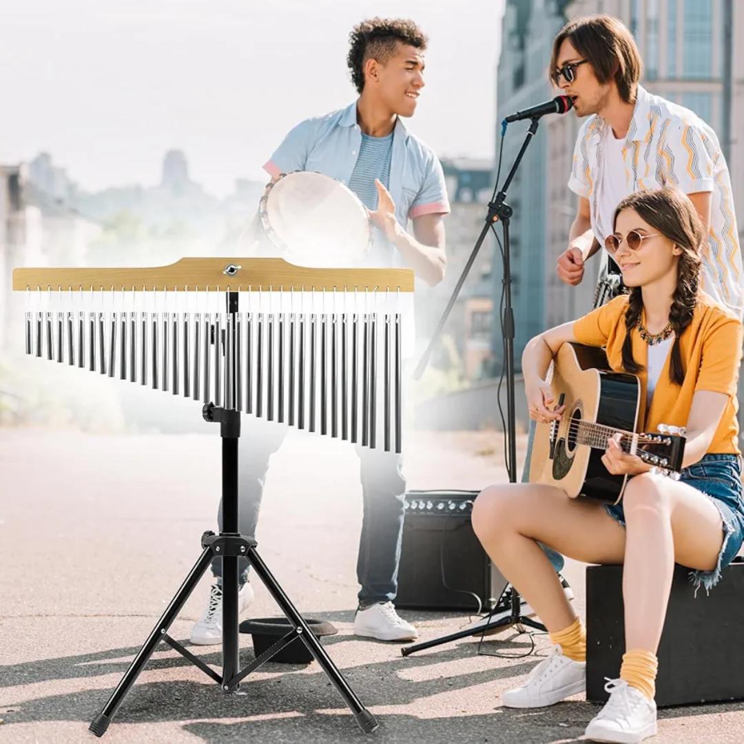 36-Bar Chimes Percussion 36 Notes Musical Instruments Single-Row Wind Chimes with 2.5-4FT Adjustable Stand Musical Percussion for Orchestras Choirs Classrooms Church Bands