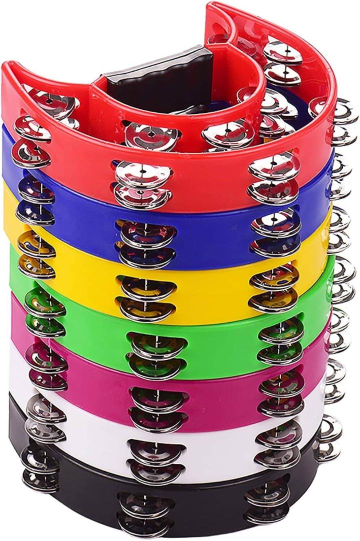 Half Moon Tambourine - Musical Instrument Percussion with Steel Jingle Bells for Drum & Guitar Playing