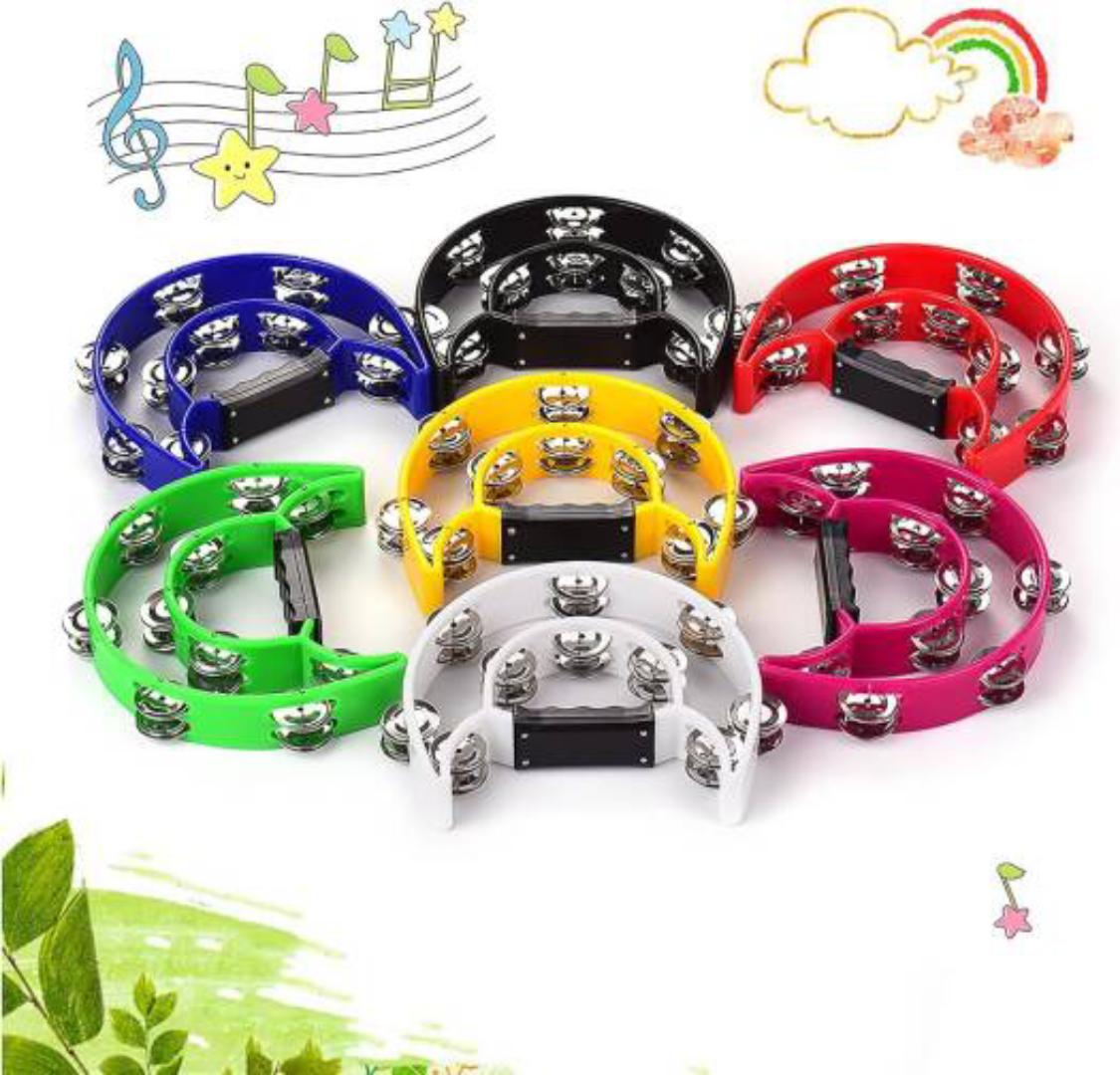 Half Moon Tambourine - Musical Instrument Percussion with Steel Jingle Bells for Drum & Guitar Playing