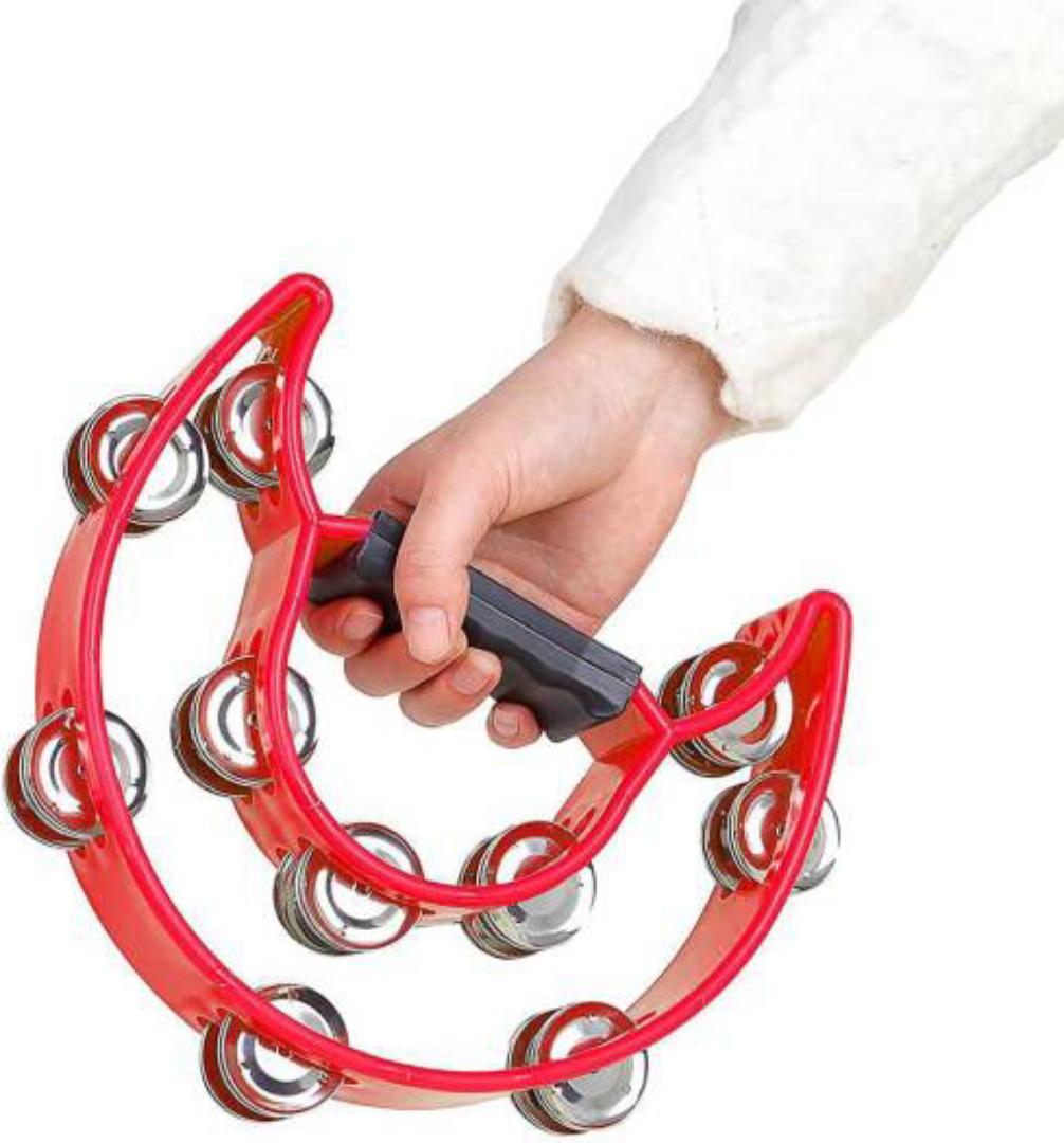 Half Moon Tambourine - Musical Instrument Percussion with Steel Jingle Bells for Drum & Guitar Playing