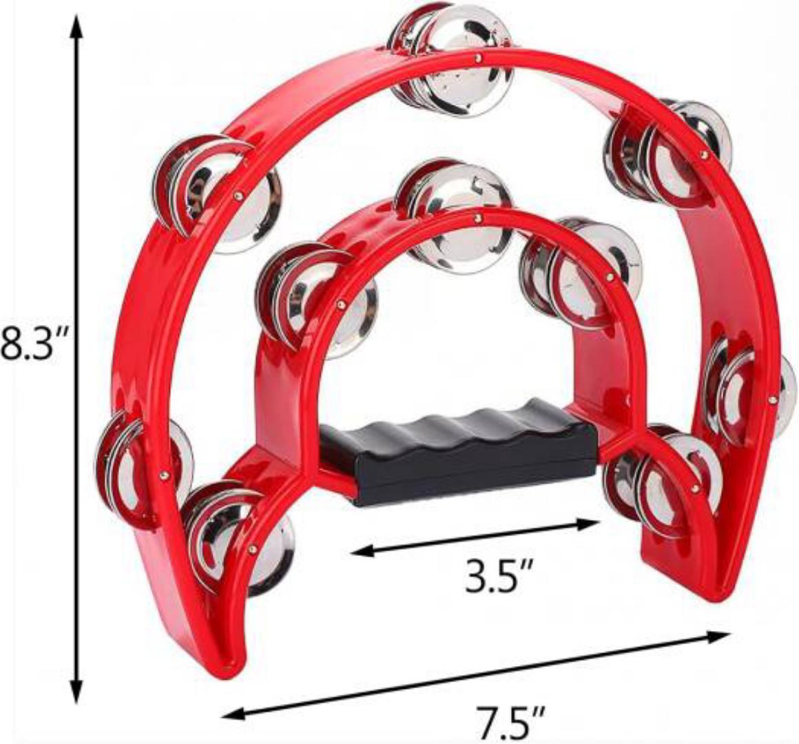 Half Moon Tambourine - Musical Instrument Percussion with Steel Jingle Bells for Drum & Guitar Playing