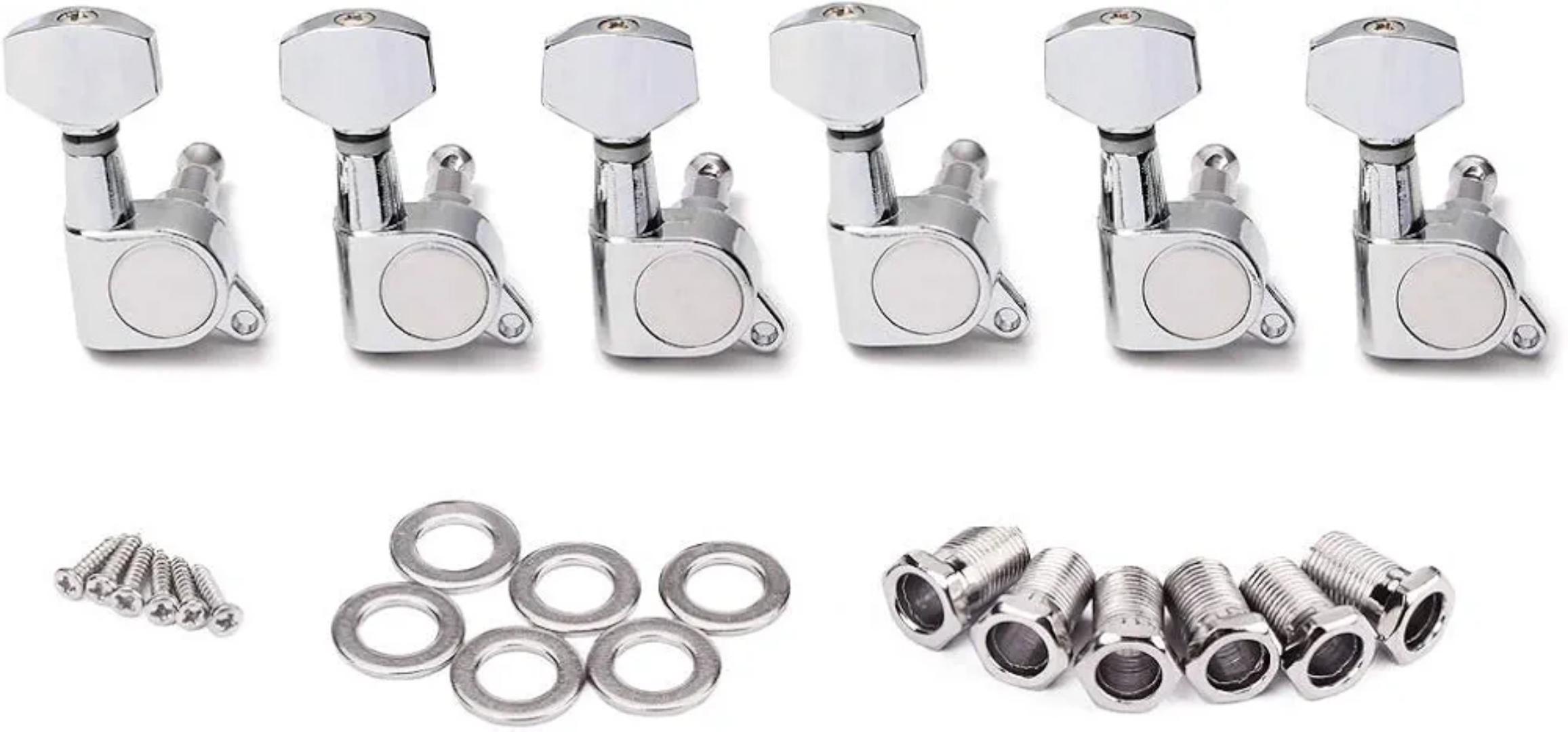 6 Pieces Guitar Machine Heads Knobs Guitar String Tuning Pegs Machine Head Tuners for Electric or Acoustic Guitar (3 Left + 3 Right)