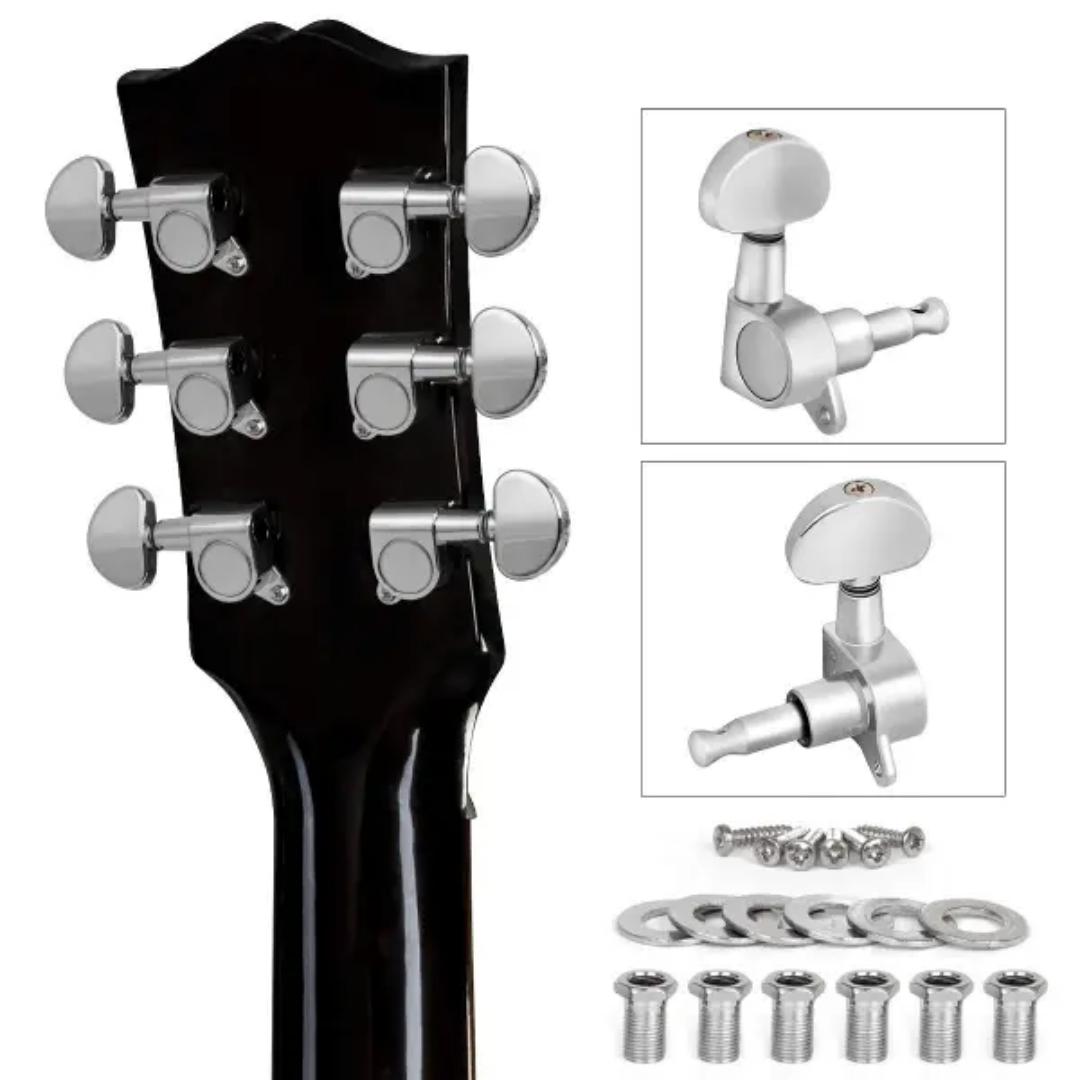 6 Pieces Guitar Machine Heads Knobs Guitar String Tuning Pegs Machine Head Tuners for Electric or Acoustic Guitar (3 Left + 3 Right)