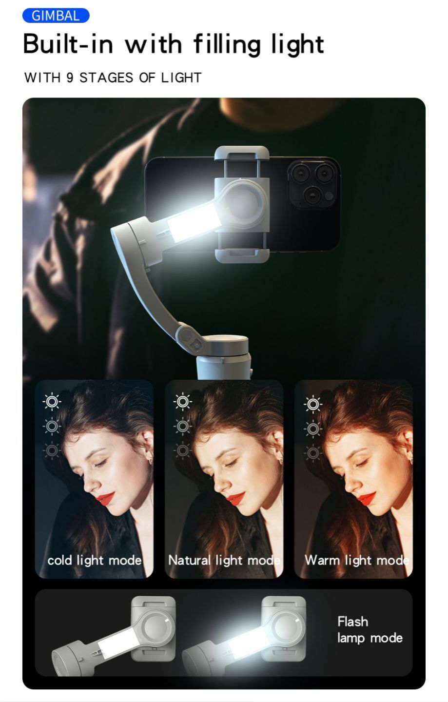 imbal Stabilizer for Smartphones, 3-Axis Phone Gimbal, Intelligent Gimbals with Face/Object Tracking, Portable and Foldable, Vlogging Stabilizer for Android and iPhone , YouTube TikTok