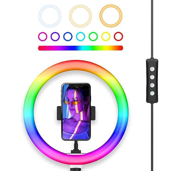 14 Inch RGB Ring Light with 2.1M Tripod Stand & Mobile Holder, Dual wireless Type C wireless microphone and bluetooth shutter