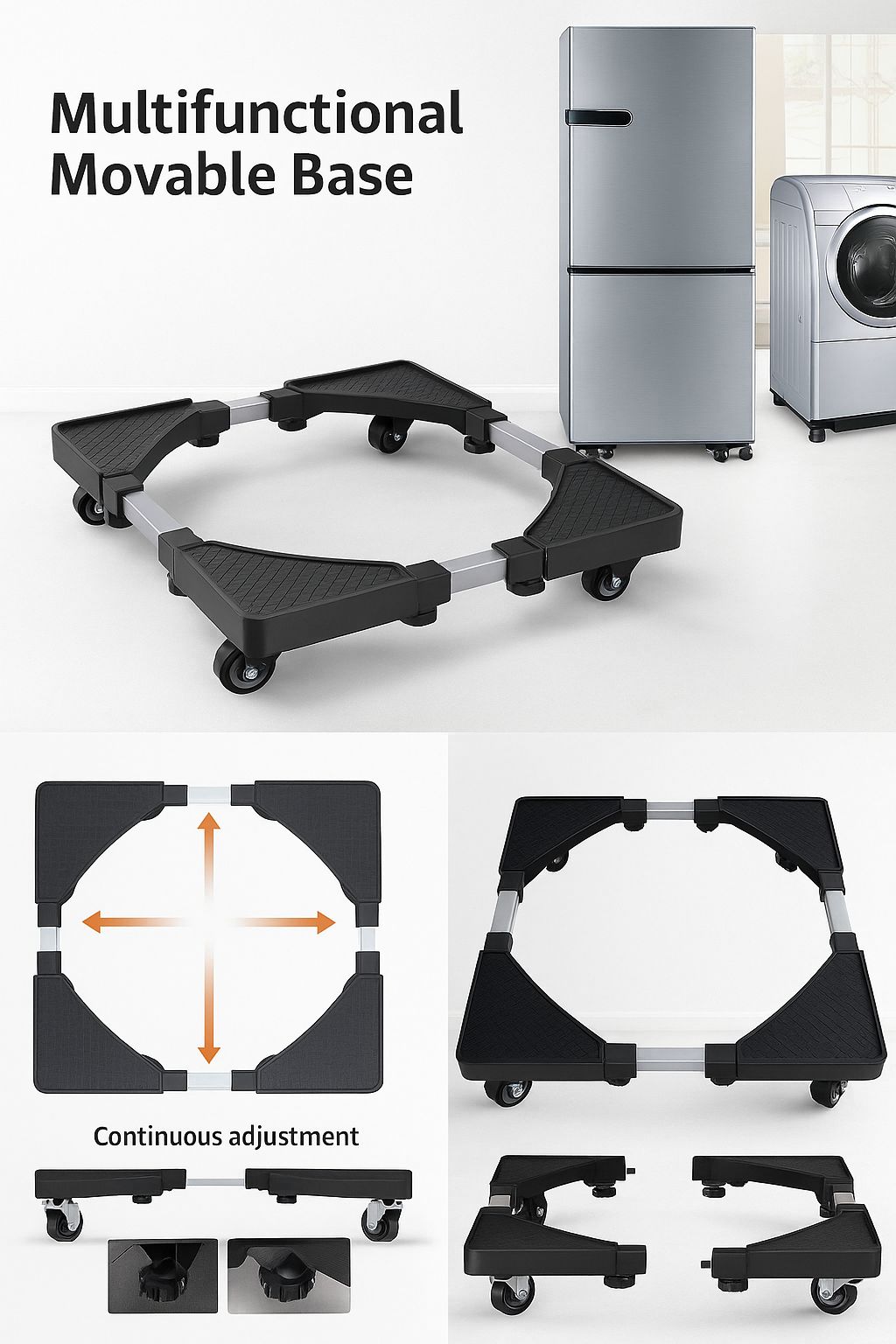 BIG WASHING MACHINE/ FRIDGE STAND/MACHINE MOVER
▪️ can stretch up to 40cm to 63cms
➡️with wheels and brakes on the front  wheels for convenient moving
➡️Adjustable to fit as per your prefe